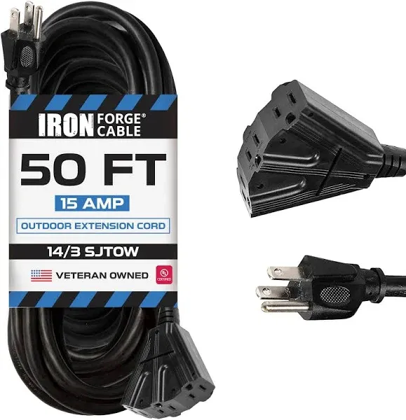 Iron Forge Cable Oil Resistant 15 Amp Heavy Duty Extension 50 Foot, Black 