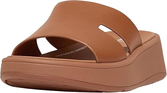 FitFlop Women's F-Mode Raw-Edge Leather Flatform H-bar Slides Wedge Sandal