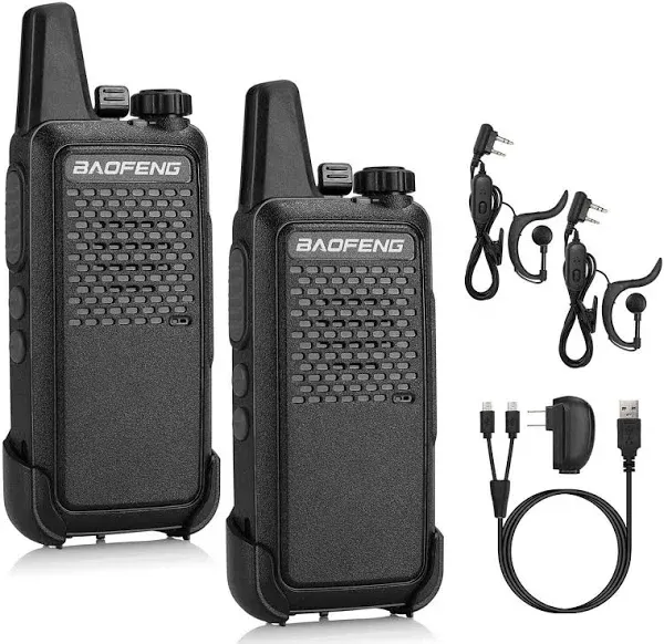 BAOFENG GT-22 Walkie Talkies for Adults Rechargeable, Long Range Two Way Radios with 1500mAh Battery, Portable Handheld VOX Handsfree with Earpieces, Holsters (2 Pack)