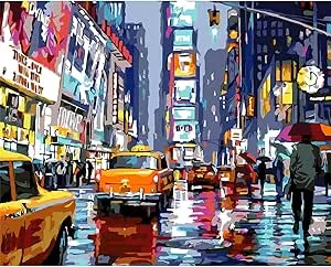 New York City Paint by Number Times Square,Landscape Manhattan Paint by Numbers Kit for Adults,Canvas Wall Art Colorful Drawing with for Home Decor 16x20 inch