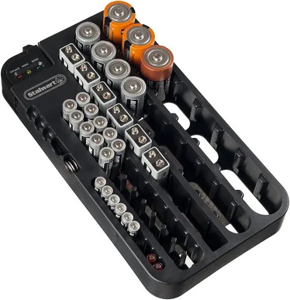 Stalwart Battery Organizer Storage Case with Removable Volt Tester