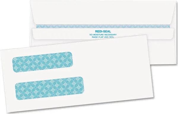 Double Window Tinted Redi-seal Check Envelope #8, White - 500 count