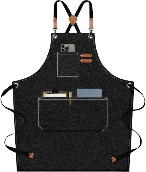 Chef Aprons for Men Women with Large Pockets, Cotton Canvas Cross Back Heavy ...