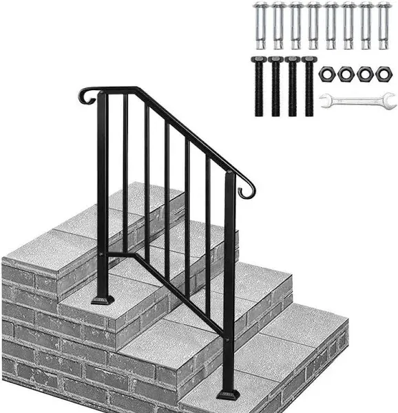 Handrails for Outdoor Step 3 Step Handrail Iron Handrail Stair Rail Mattle Black