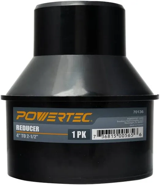 POWERTEC 70136 4 Inch Hose to 2-1/2 Inch Hose Cone Reducer Dust Collection Fi...