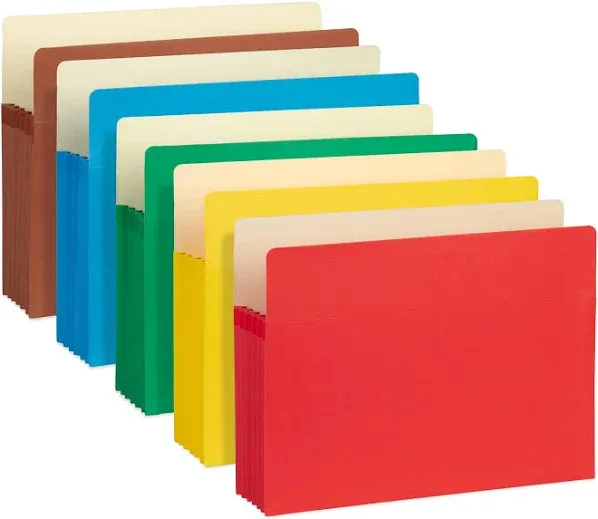 Blue Summit Expanding File Pockets, Letter Size, 5.25” Expansion, Assorted Colors – 10 Folders