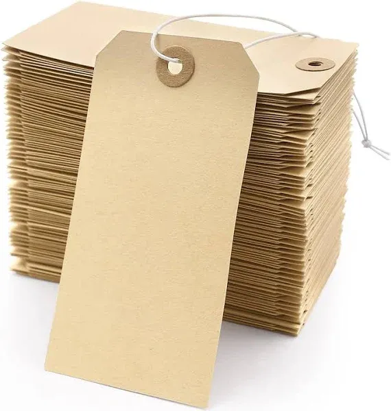 Manila Shipping Tags with Elastic String -  60 Pcs Blank Strung Cardstock Paper