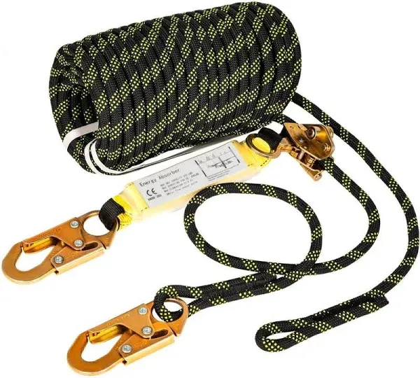 Vertical Lifeline Assembly, 50ft Rope Harness Safety Lanyard, Polyester Roofing Rope, CE Compliant Fall Arrest Protection Equipment,Fall Protection Tree Climbing Line Kit