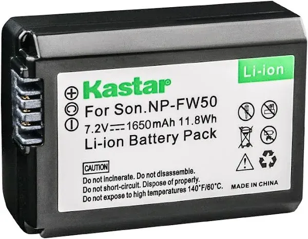 Kastar Battery (1-Pack) for Sony NP-FW50 BC-VW1 BC-TRW and Sony Alpha 7 a7 a7R a3000 a5000 a6000 NEX-3 3N NEX-5 5N 5R 5T NEX-6 NEX-7 NEX-C3 NEX-F3 SLT-A33 A35 A37 A55V DSC-RX10 Cameras