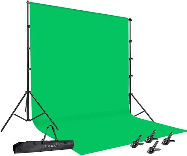 Photo Video Studio 10 x12ft 100% Cotton Muslin Chromakey Green Screen Backdrop with 8.5 x 10ft Stand Photography Background Support System Kit Clamp, Carry Bag