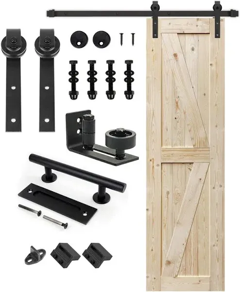 S&amp;Z TOPHAND 36 in. x 84 in. Unfinished British Brace Knotty Barn Door with 6....