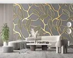 High-Definitio<wbr/>n 3D Golden Leaves Mural - Rectangular Wallpaper 103&#034; x 69&#034;