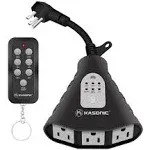 K Kasonic - Outdoor Light Timer, Waterproof Plug in Sensor Outlet Timer Switch, 100 ft Range Remote Control with 3 Grounded Electrical Outlets for