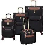 London Fog 1560-4SU Blk Westminster Four Piece Suitcase Set Faux Leather Black