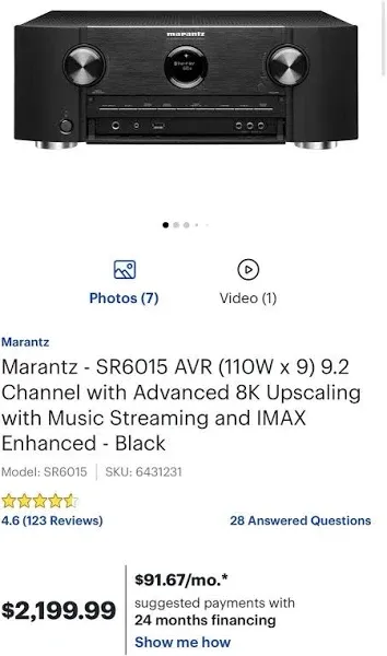 MARANTZ SR6015 9.2 Channel 8K AV Receiver with 3D Audio HEOS Black 100V NEW