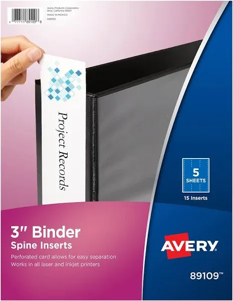 Avery Binder Spine Inserts 3" Spine Width