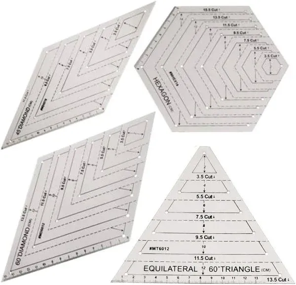 4Pcs Quilting Ruler, with 60 Degree Triangle and Diamond, 45 Degree Diamond, ...