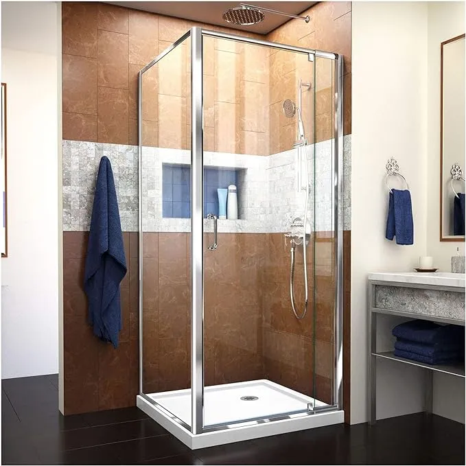 DreamLine Flex 32 in. D x 32 in. W x 74 3/4 in. H Semi-Frameless Pivot Shower Enclosure in Brushed Nickel and White Base Kit, DL-6714-04CL