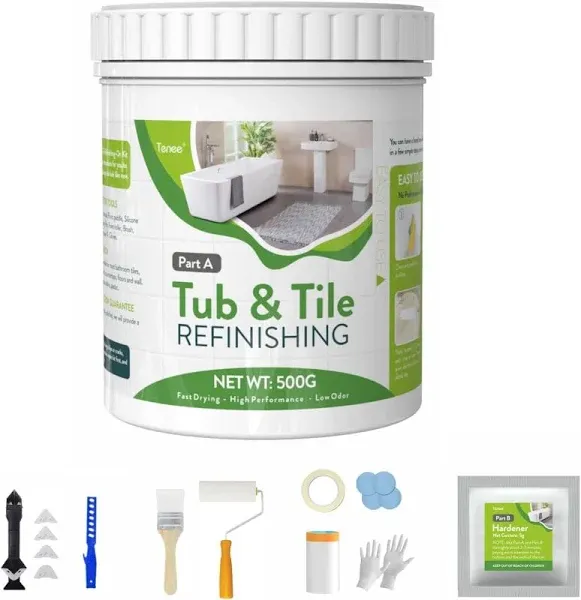 Tub and Tile Paint Bathroom Kit, Tub Paint White, Sink Bathtub Reglaze Kit, Easy to Use Tub and Tile Refinishing Kit, Low Odor Bathtub Paint Refinishing Kit for Bathroom Porcelain Kitchen Fiberglass