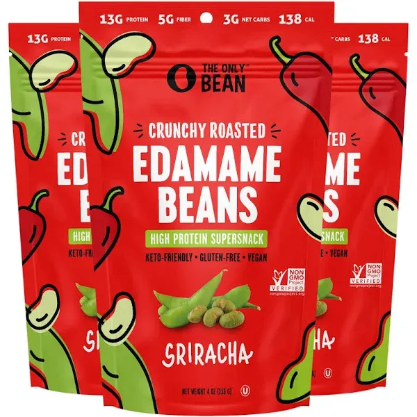 The Only Bean Crunchy Roasted Edamame Snack (Sriracha), High Protein Snacks (...