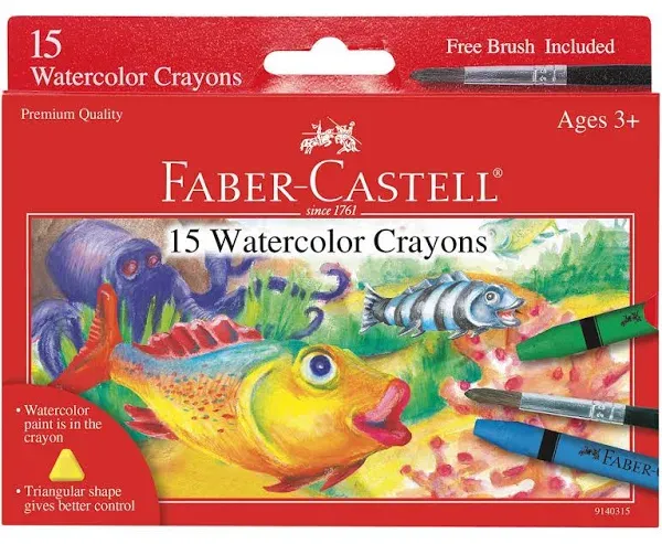 Faber-Castell Set of 15 Watercolor Crayons with Brush - Set of 15