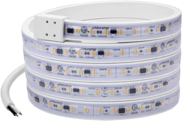 Maxxima 24 in. Hardwired LED Under Cabinet Strip Light, 920 Lumens, 3000K Warm White, Kitchen and Living Room 120V White Cove Lighting, No Power Supply Needed