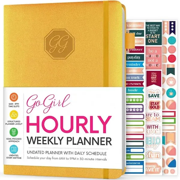 GoGirl Weekly Schedule Planner – Hourly Work & Life Planner with Time Slots – Vertical Agenda Organizer for Daily Productivity, A5 (Amber Yellow)