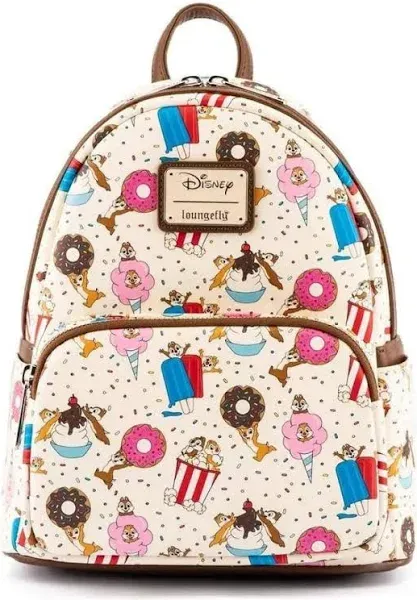 Loungefly Disney Chip and Dale Snackies All Over Print Womens Double Strap Shoulder Bag Purse