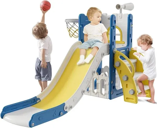 Toddler Slide,Kids Slide Playset for Toddler,Indoor Outdoor Slide Blue Yellow