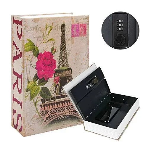 KYODOLED Diversion Book Safe with Combination Lock,Money Hiding Box,Safe Secret Hidden Metal Lock Box,Collection Box,9.5" x 6.2" x 2 .2",France