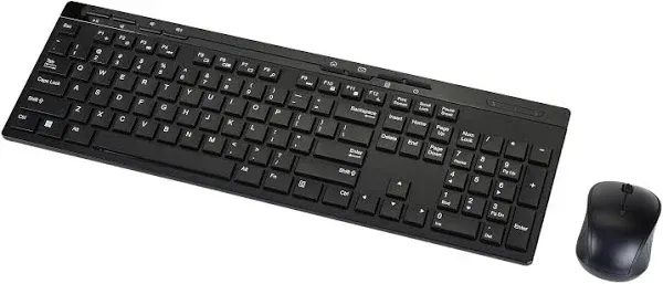 Amazon Basics Wireless Keyboard and Mouse Combo, Full-Sized, QWERTY Layout, 2.4 GHz USB Receiver, Black