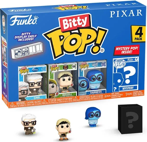 Funko Pop! Bitty: Pixar Mini Collectible Toys 4-Pack - Carl, Russell (Dug Days), Sadness, & Mystery Chase Figure (Styles May Vary)