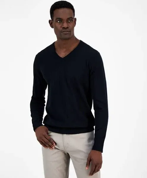 Alfani Men's Solid V-Neck Cotton Sweater