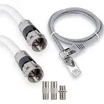 30ft, RG6 White Coaxial Cable with F Pin Connector, F81 Double Female Extensi...