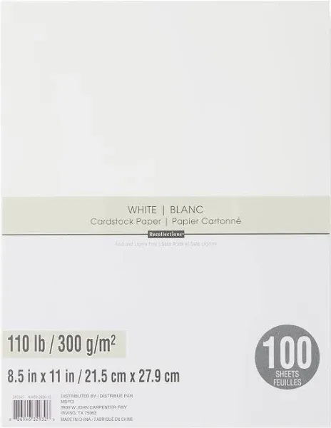 Recollections Heavyweight Cardstock Papers, 8.5" x 11", White (100 ct)