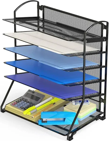 6 Tier Wall Mount Document Letter Tray Organizer, Black