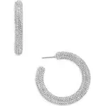 Celeste Pave Hoop Earrings – Glam Chunky Cubic Zirconia Open Hoop Earrings Encrusted w/Pave Glass Stones, Hypoallergenic Earrings for Women, Silver-Colored Hoops, Women's Fashion Jewelry