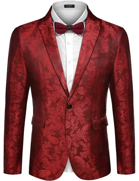 COOFANDY Men&#039;s Floral Tuxedo Jacket Paisley Notch Lapel Stylish Suit Blazer Jack