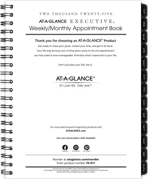 AT-A-GLANCE Executive 2025 Planner Refill Weekly & Monthly