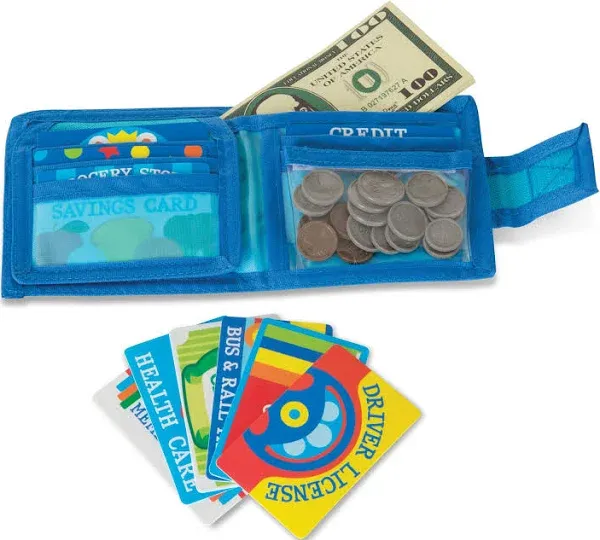 Melissa & Doug Pretend-to-Spend Toy Wallet with Play Money and Cards 45 Pieces