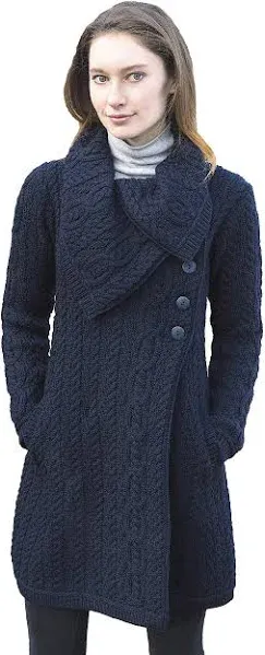 Aran Crafts Chunky Collar Coat | Navy L