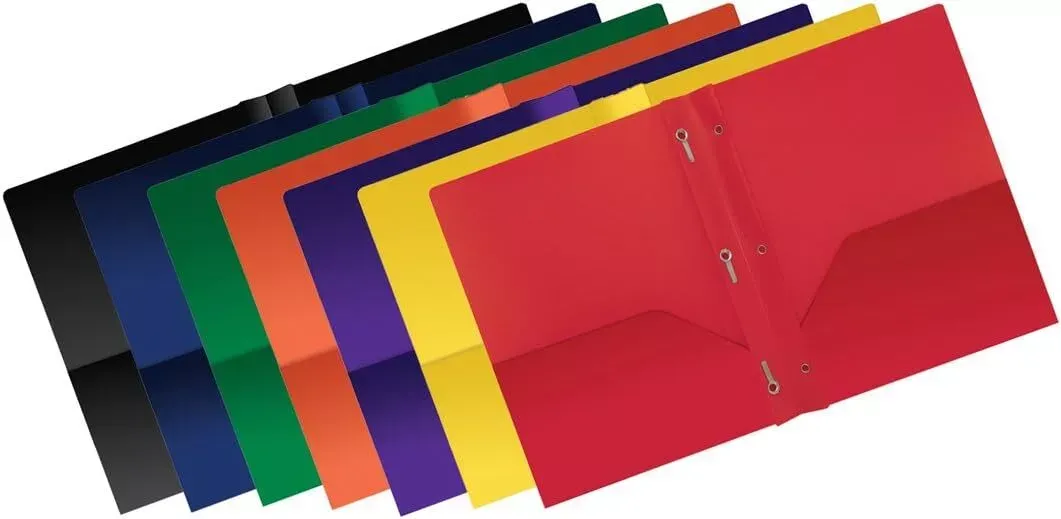 Better Office Products Poly 2 Pocket Folders with Prongs, Multicolor 