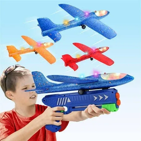 Aiencsai 3 Pack Airplane Launcher Toy, 12.6" Foam Glider LED Plane, 2 Flight Mode Catapult Plane for Kids Outdoor Sport Flying Toys Gifts for 4 5 6 7