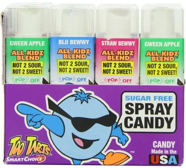 Too Tarts Sugar Free Sour Candy Spray Bottle Assortment (Pack of 12)