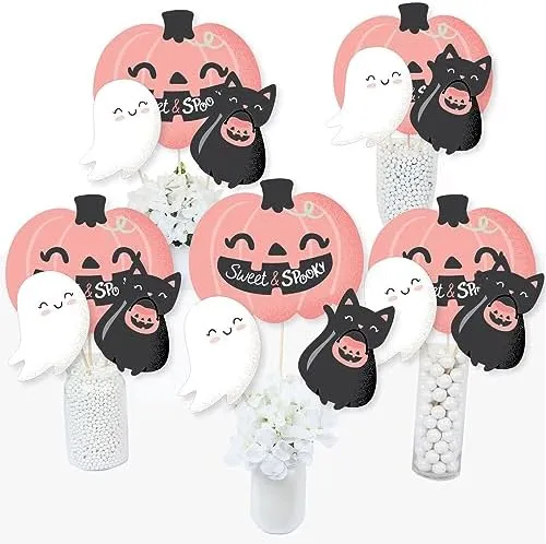 Pastel Halloween - Pink Pumpkin Party Centerpiece Sticks - Table Toppers - Set of 15