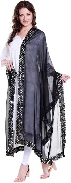 Women's Chiffon Dupatta with Mirror Work Lace