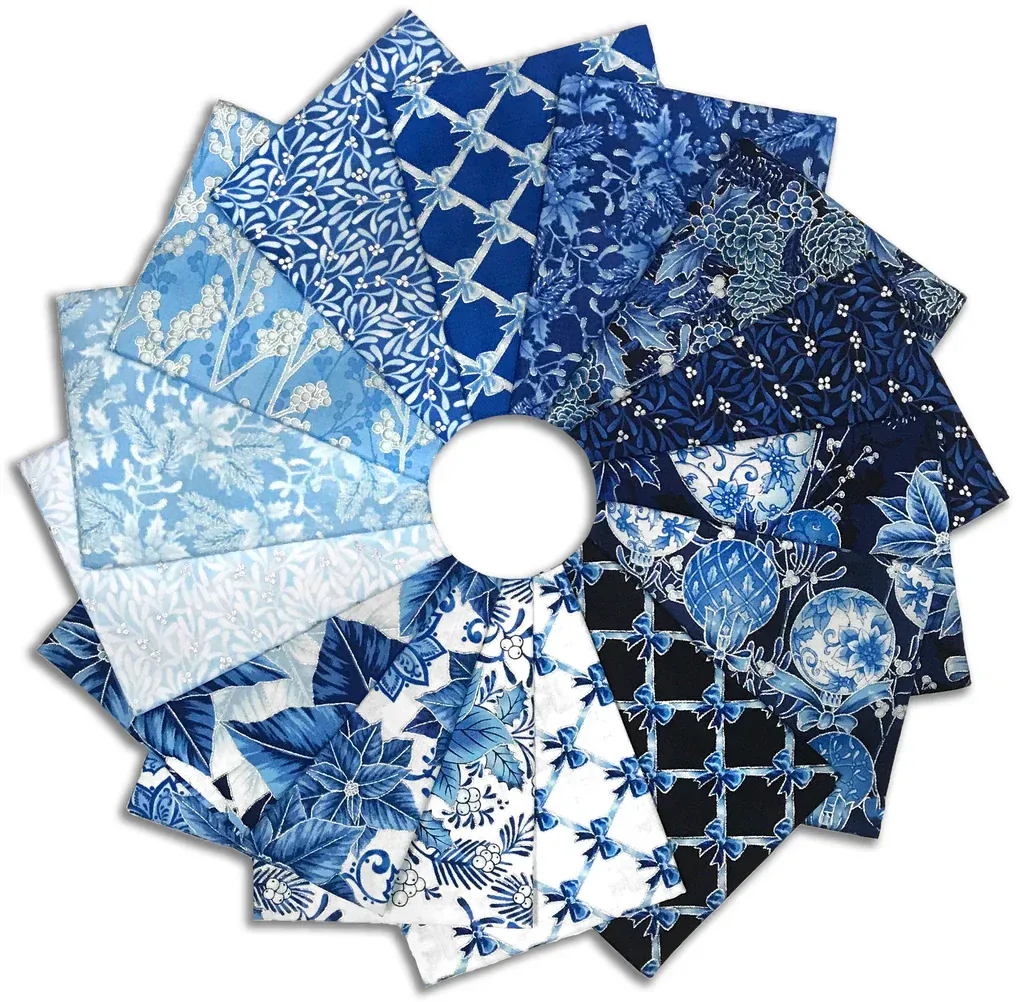 Robert Kaufman Holiday Flourish Festive Finery Blue Fat Quarter Bundle