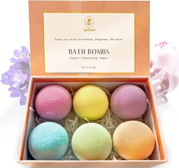 Levitural Bath Bombs, 6 pcs, Dead Sea Salt, Essential Oils, Relaxing and Tranquility Organic Aromatherapy - Mother's Day Gift