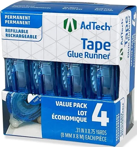 AdTech Glue Runner for Scrapbooking Supplies, Crafts & Office Use – Permanent Double-Sided Adhesive, Acid-Free – Case Pack of 12 (48 Clear Cartridges), Strong Bond for Paper, Photos, Fabric & More