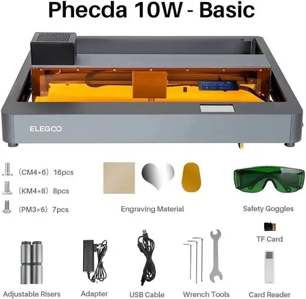 ELEGOO PHECDA 10000mW Laser Engraver & Cutter with Air Assist, CNC Laser Engraving and Cutting Machine for Wood and Metal, Dark Acrylic, 400x400mm Engraving Area (Basic), Laser Class 4